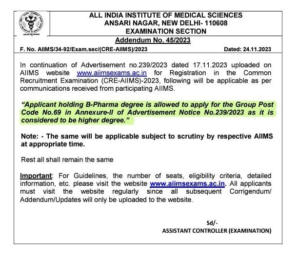 Common Recruitment Examination For AIIMS (CRE-AIIMS) Pharmacist ...